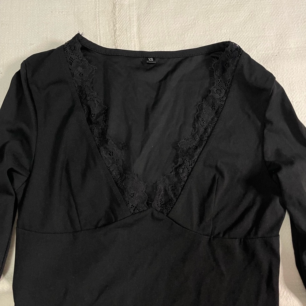 Black Lace V-Neck Top